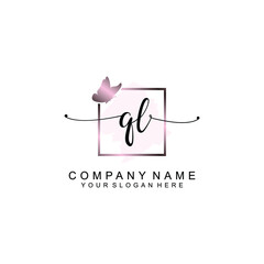 Initial QL Handwriting, Wedding Monogram Logo Design, Modern Minimalistic and Floral templates for Invitation cards	
