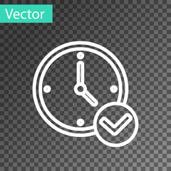 White line Clock icon isolated on transparent background. Time symbol. Vector.