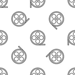 Grey line Film reel icon isolated seamless pattern on white background. Vector.