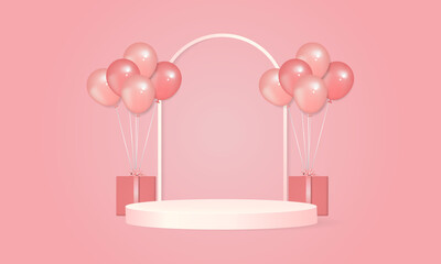 Empty podium stage mock up background template. Realistic podium for product display. Valentine or birthday concept.