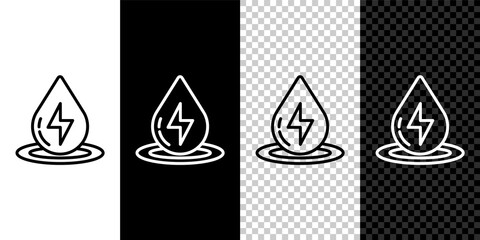 Set line Water energy icon isolated on black and white background. Ecology concept with water droplet. Alternative energy concept. Vector.