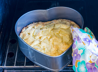 apple pie in the form of baking in the oven