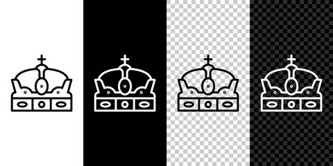 Set line Crown of spain icon isolated on black and white background. Vector.