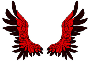Beautiful bright fiery red black devil wings