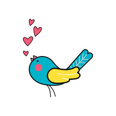 flat vector bird tweeting symbol of love.