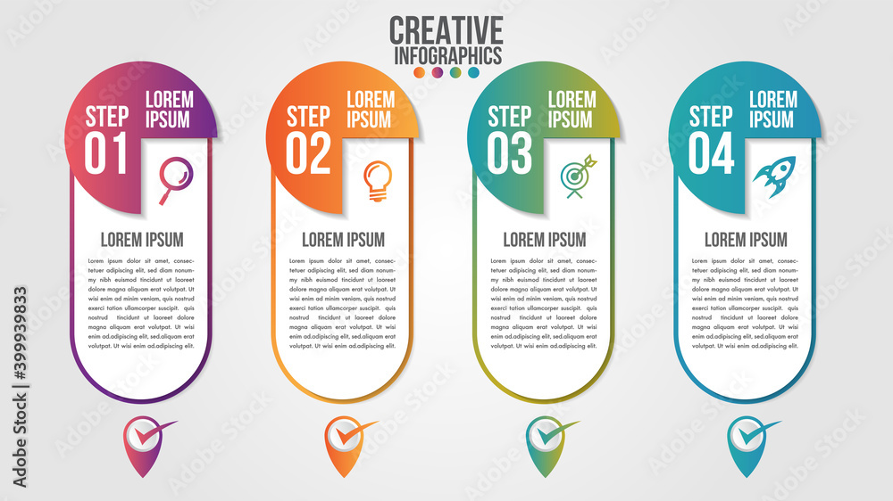 Aufkleber infographic modern timeline design vector template for business with 4 steps or options illustrate a