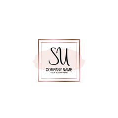 Initial SU Handwriting, Wedding Monogram Logo Design, Modern Minimalistic and Floral templates for Invitation cards	
