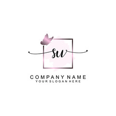 Initial SU Handwriting, Wedding Monogram Logo Design, Modern Minimalistic and Floral templates for Invitation cards	
