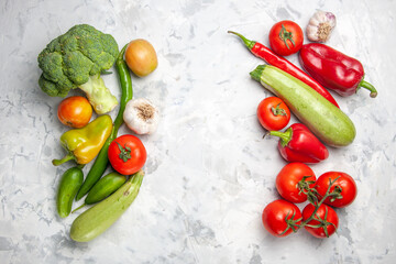 top view fresh green broccoli with vegetables on white background salad ripe health