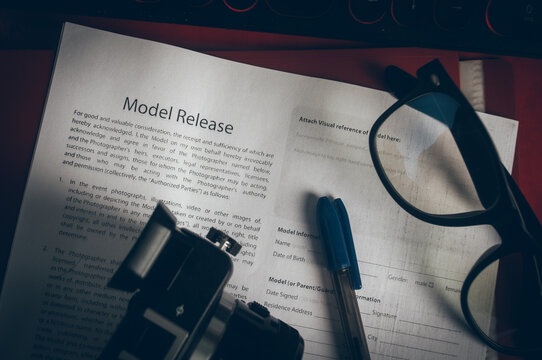 model release document on the table close up,