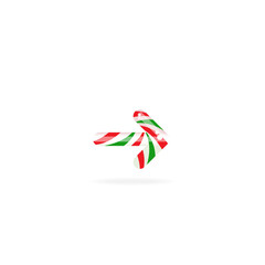 Obraz na płótnie Canvas Striped peppermint candy in the shape of right arrow. Vector icon isolated on grey background.