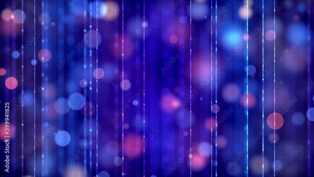 Poster slow motion abstract romantic blue colorful bokeh lights behind soft thread curtain background seaml