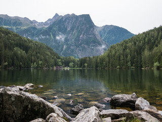 View of Piburger See (Lake Piburg) near Oetz, Tyrol, Austria