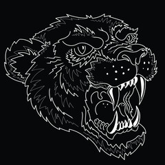 The Vector logo panther or lioness for tattoo or T-shirt print design or outwear.  Hunting style lions background. This hand drawing would be nice to make on the black fabric or canvas.
