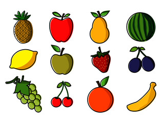 Set of twelve fruit icons isolated on a white background.  EPS file is available.