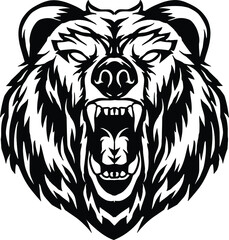 black white vector illustration of angry bear