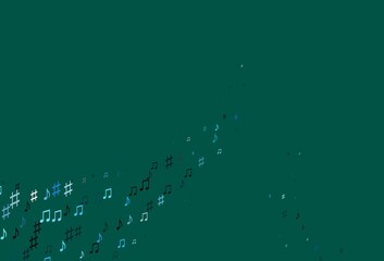 Light Blue, Green vector background with music symbols.