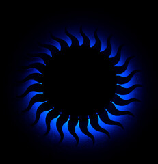 blue sun with led on the wall