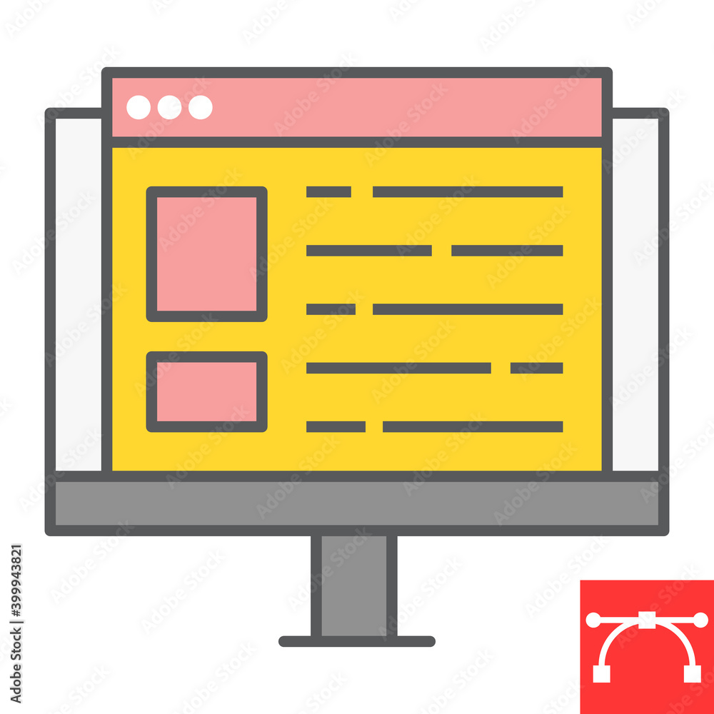 Poster web design color line icon, website and ux, monitor sign vector graphics, editable stroke filled out