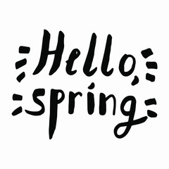 Hand lettering inscription Hello Spring. Vector handwriting illustration. Design for card, postcard, poster, banner