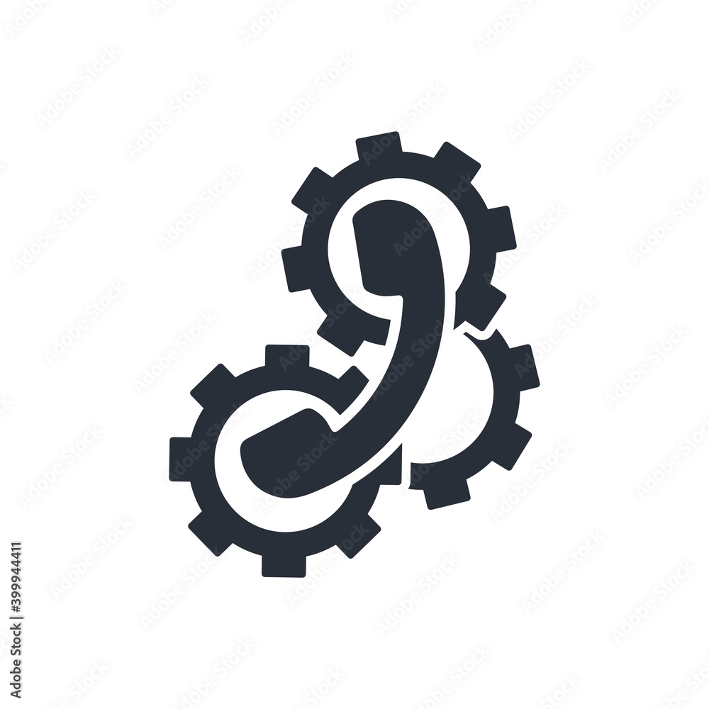 Poster telephone receiver and gears. communication sign. multi-channel call center. information support res
