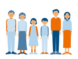 三世代の家族のイラスト （シンプルカラー）