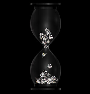 vector illustration dark background with black hourglass with crystals