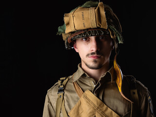 World War II, American 101 Airborne soldier wearing m42 uniform. (506pri). E company, D-day...