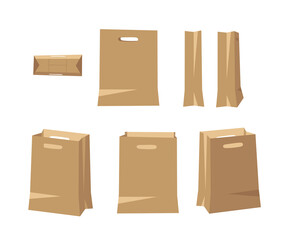 Vertical Carton Bag for Wear or Beauty Products with Handle. Cartoon Style Illustration Delivery Pack. Flat Graphic Design Forwarding Clip Art. Vector Collection Mockup Isolated on White Background