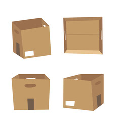 Carton Open and Closed Recycling Box with Perforation for Hands. Cartoon Style Illustration Delivery Handle Packaging. Flat Graphic Design Forwarding Clip Art. Vector Collection Mockup Isolated 