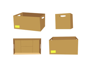 Carton Open and Closed Recycling Box with Perforation for Hands. Cartoon Style Illustration Delivery Handle Packaging. Flat Graphic Design Forwarding Clip Art. Vector Collection Mockup Isolated