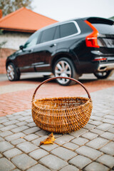 Car on paving slabs - a durable road surface for the courtyard