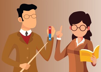 Vector of male and female teachers delivering their lessons