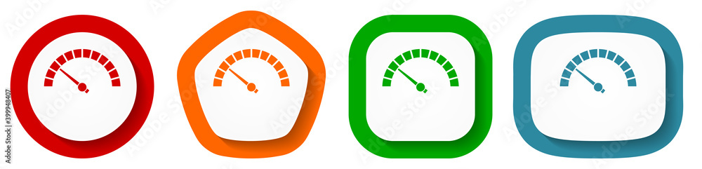Poster Speed meter vector icon set, fast indicator flat design buttons on white background