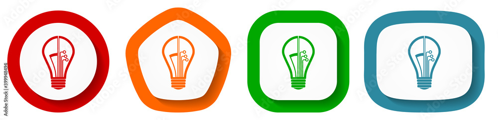Poster bulb vector icon set, flat design flat design buttons on white background