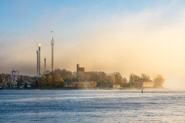 Stockholm City morning mist. - obrazy, fototapety, plakaty