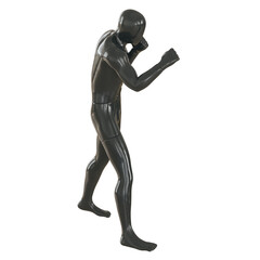 Black male sports mannequin in a fighting stance on an isolated background. Side view. 3d rendering