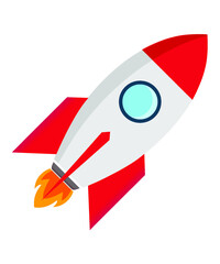 Rocket ship icon in flat style. Simple spaceship icon isolated on white background. Rocket vector illustration