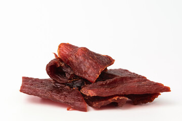 Beef jerky on white background