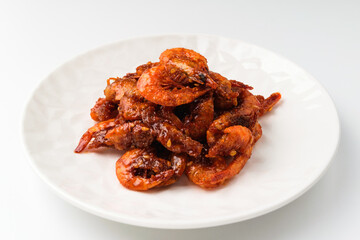 Stir-fried shrimp on white background