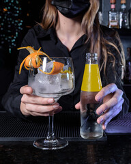 refreshing cocktail served on a bar counter. drinks