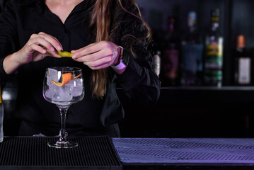 refreshing cocktail served on a bar counter. drinks