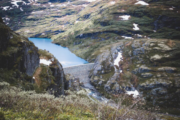 Mountain area where production of green electricity form water power plant is taken place. 