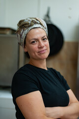Chef portrait at the restaurant kitchen.