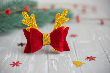 Baby felt hair bows, headbands. Christmas hair clips. Christmas bow Rudolph. Reindeer hair clip....