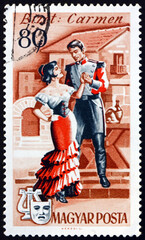 Postage stamp Hungary 1967 Carmen opera scene, by Bizet