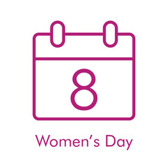 Día de la mujer. Logotipo con hoja de calendario con número 8 con lineas en color morado