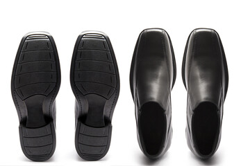 Black leather luxury classic simple shoes for men isolated on white background