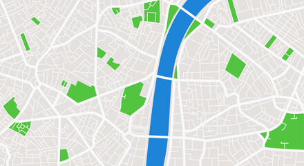 Obraz premium Map of the city, locality. Color scheme background. GPS navigation, along the road and streets. Flat vector cartoon illustration.