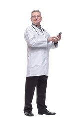 Closeup photo of man doctor standing isolated on white background